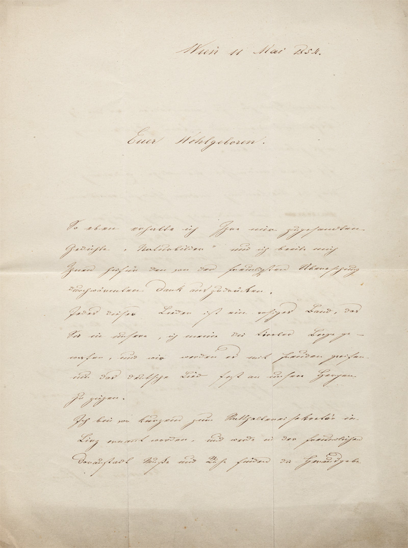 Lot 2337, Auction 128, Gilm zu Rosenegg, Herman von, Brief an einen Lyriker. 1854