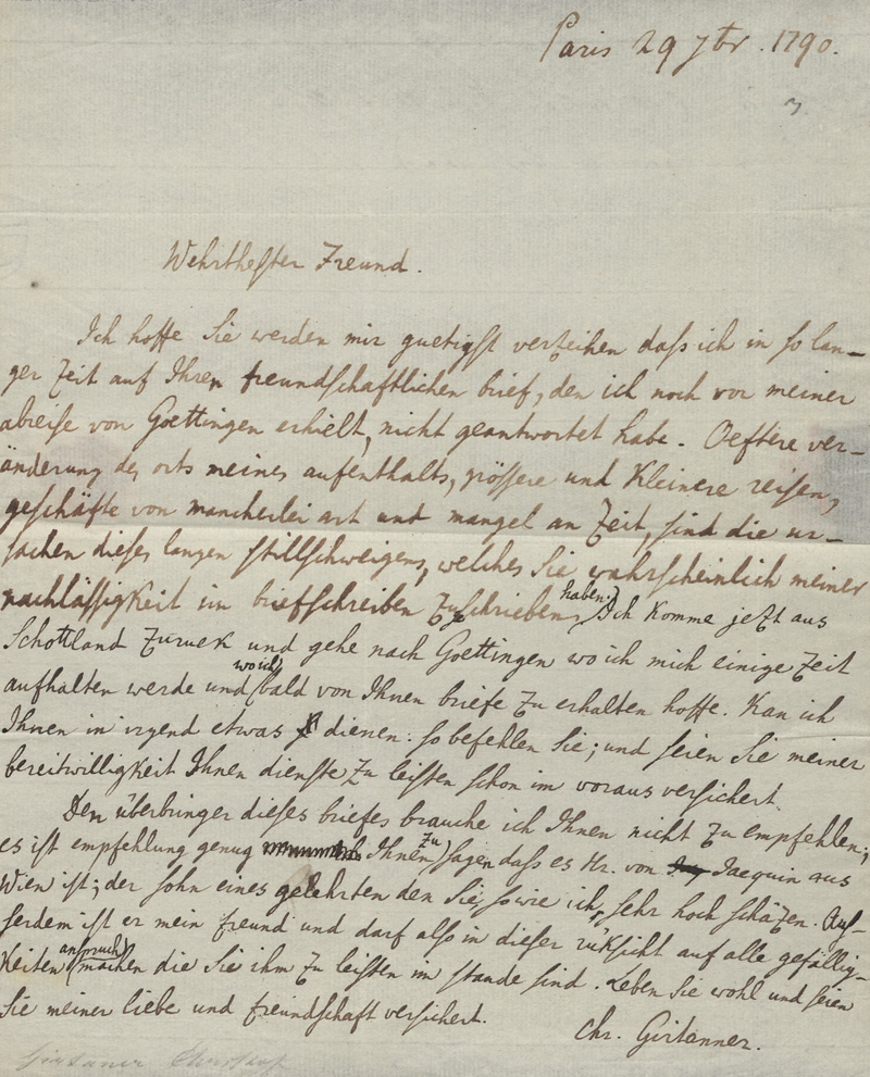 Lot 2338, Auction  128, Girtanner, Christoph, Brief aus Paris an einen Freund.1790