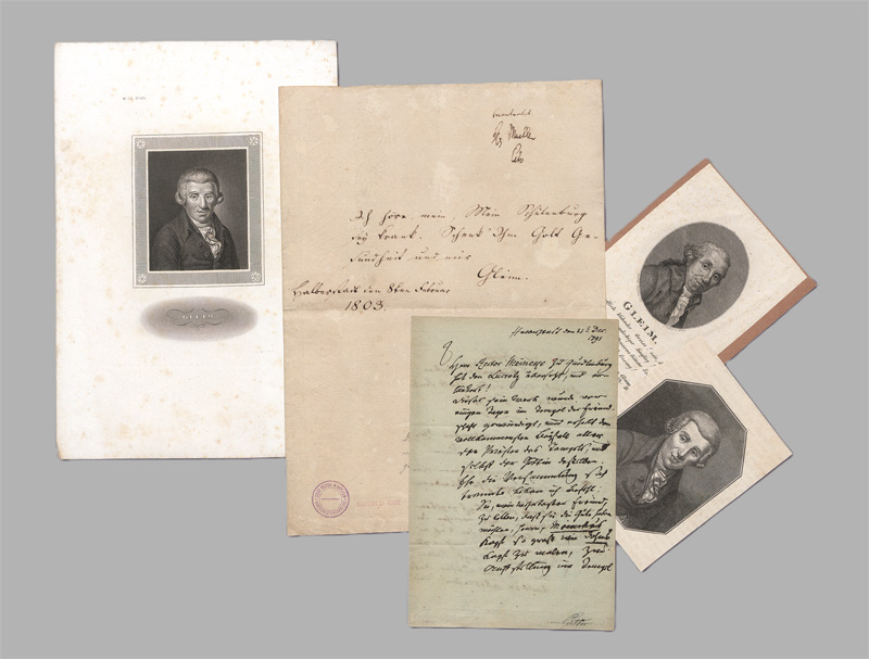Lot 2341, Auction 128, Gleim, Johann Wilhelm Ludwig, Brief an einen Porträtmaler + Beilagen. 1795