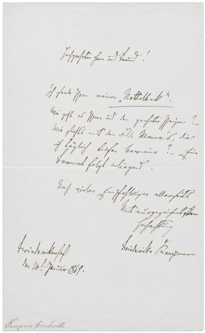 Lot 2366, Auction 128, Kempner, Friederike, Brief an einen Freund