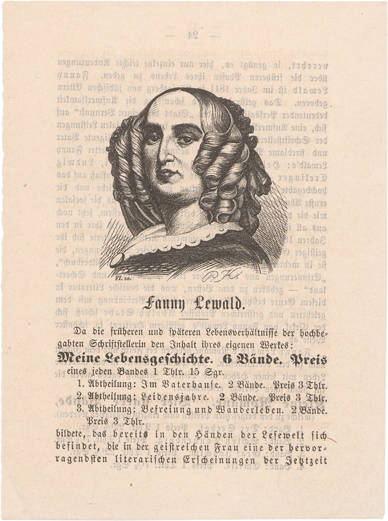 Lot 2368, Auction 128, Lewald-Stahr, Fanny, Brief an einen Freund. 1857
