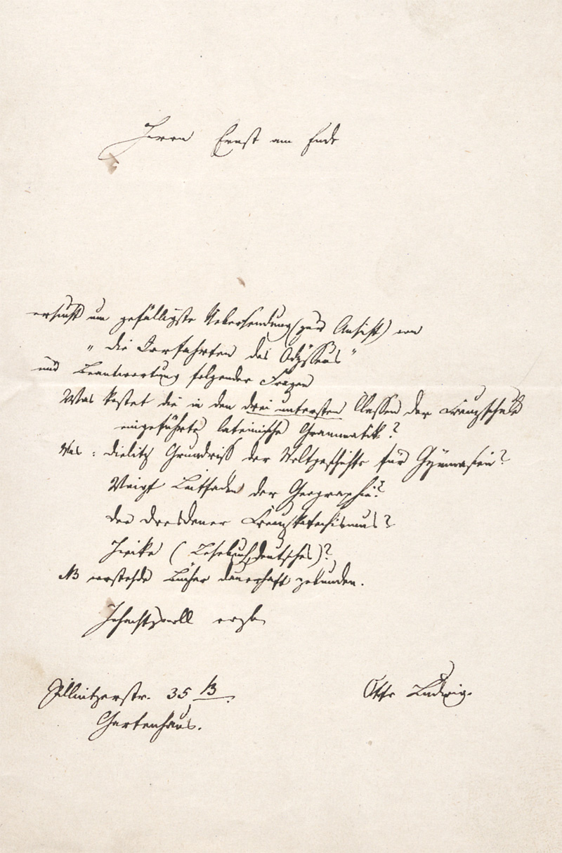 Lot 2371, Auction 128, Ludwig, Otto, Brief an den Buchhändler Ernst am Ende. Um 1855
