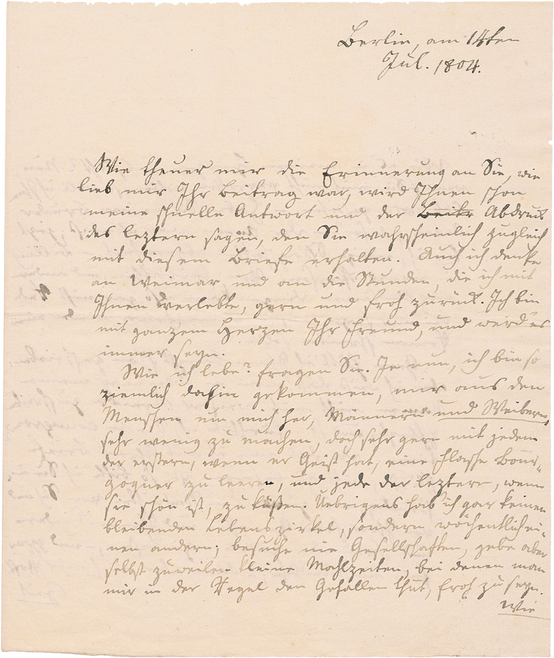 Lot 2383, Auction 128, Merkel, Garlieb, Brief aus Berlin an einen Freund in Weimar.1804