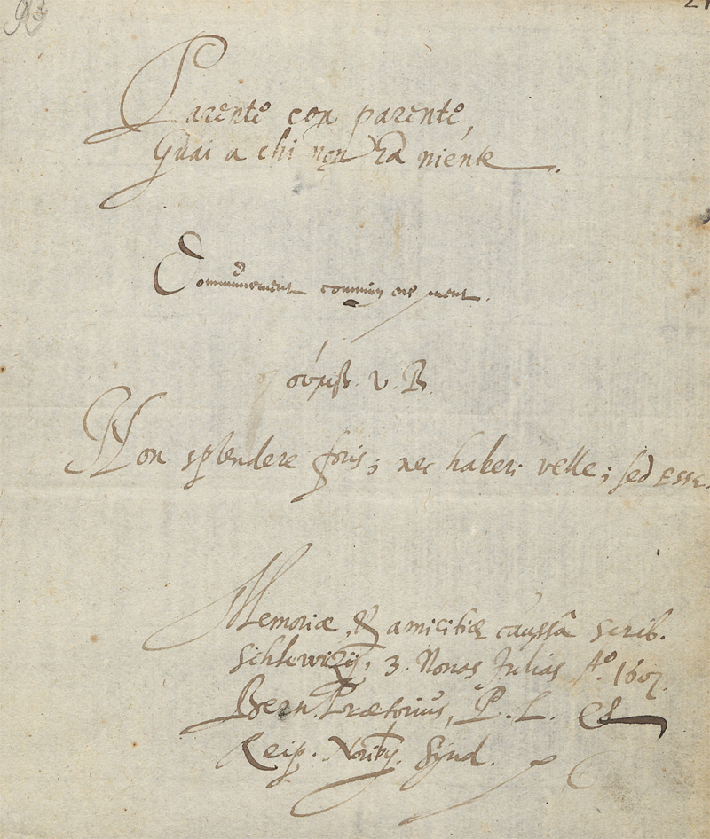 Lot 2402, Auction 128, Praetorius, Bernhard, Albumblatt 1607