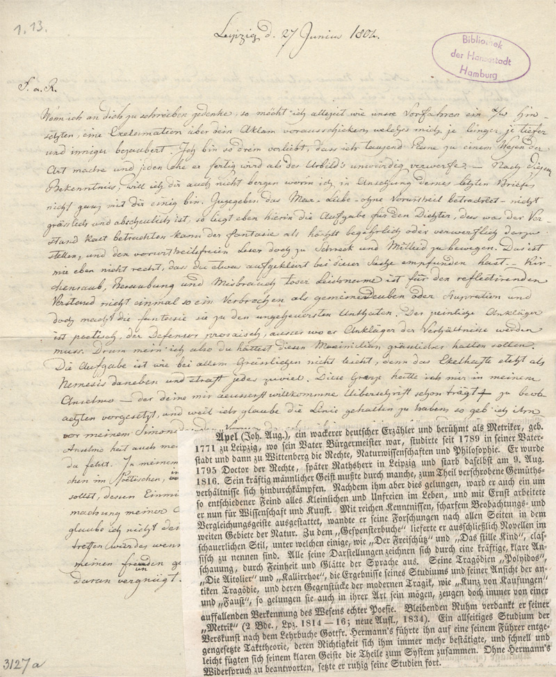 Lot 2419, Auction 128, Schriftsteller und Journalisten des 18. und 19. Jahrhunderts, 95 Autographen. 1808-1921