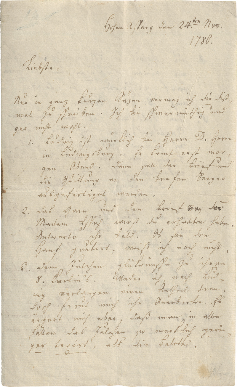 Lot 2423, Auction 128, Schubart, Christian Friedrich Daniel, Brief als Gefangener auf dem Hohenasperg an seine Frau. 1786
