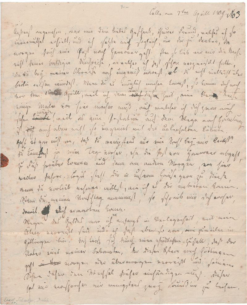 Lot 2426, Auction 128, Schulze, Ernst, Brief an einen Philosophie-Studenten. Celle 1809