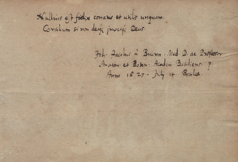 Lot 2441, Auction 128, Brunn, Johann Jakob von, Albumblatt Basel 1627