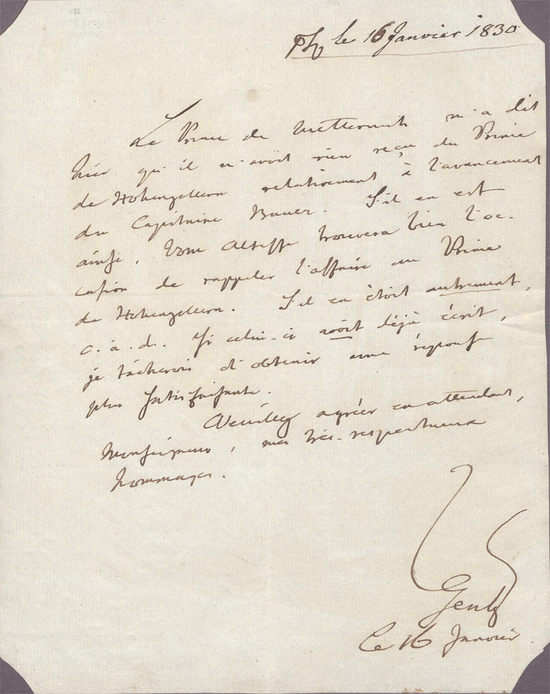 Lot 2473, Auction 128, Gentz, Friedrich von, Brief an einen Herrn. 1830