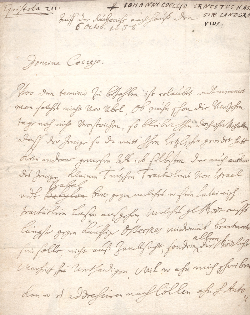 Lot 2474, Auction 128, Ernst Landgraf von Hessen-Rheinfels, Brief an Johann Coccejus in Leiden. 1658