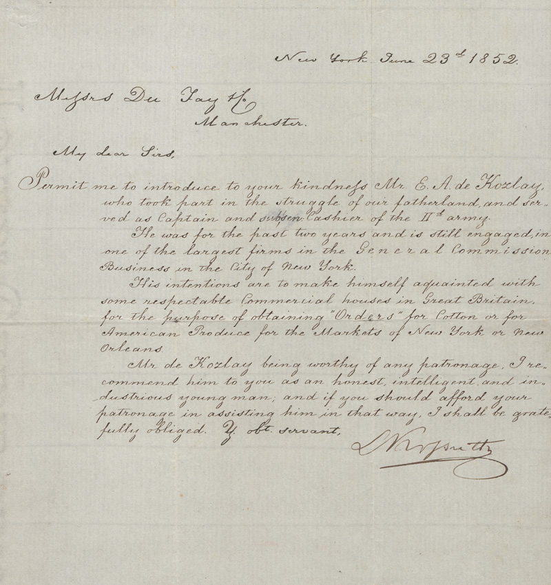 Lot 2477, Auction 128, Kossuth, Lajos, Brief aus New York nach Manchester. 1852