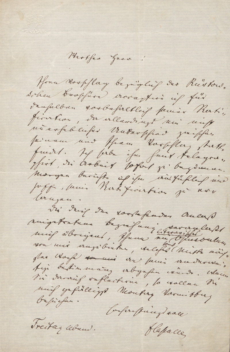 Lot 2478, Auction 128, Lassalle, Ferdinand, Brief an einen Herrn über neue politische Broschüren. Wohl um 1855.
