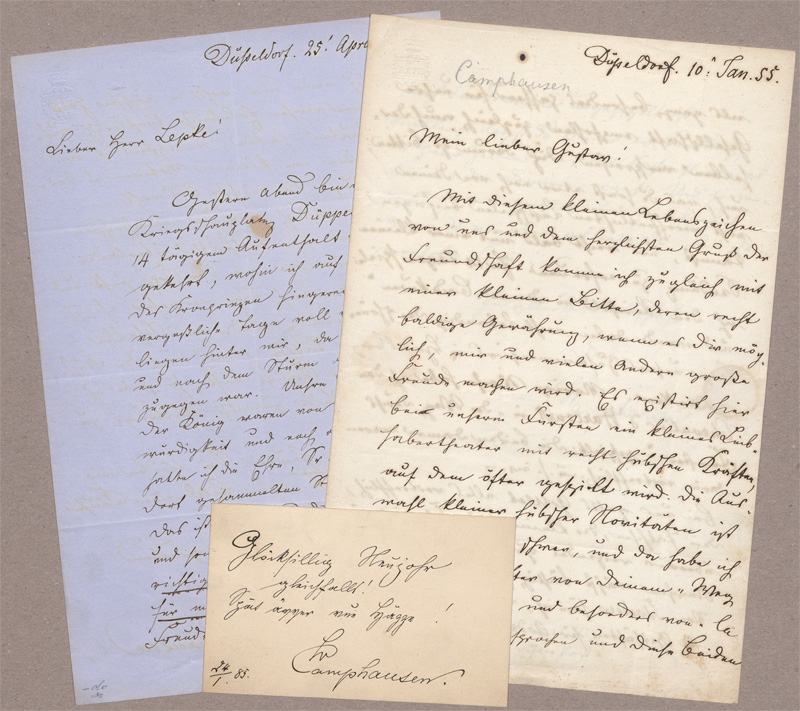Lot 2498, Auction 128, Camphausen, Wilhelm, 2 Briefe und 1 Visitenkarte, an Gustav zu Putlitz und Rud. Lepke. 1855-1864