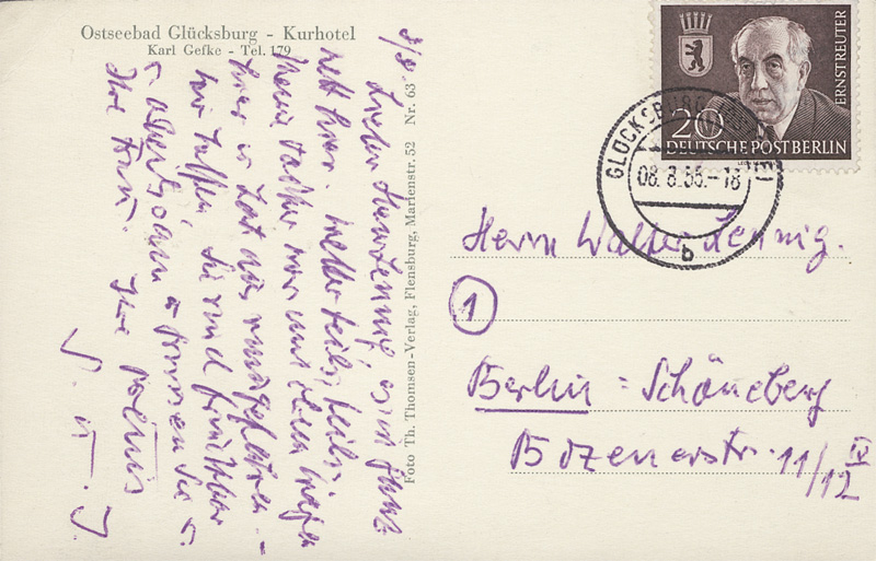 Lot 2606, Auction 128, Benn, Gottfried, Ansichtspostkarte aus Glücksburg an Walter Lennig. 1955