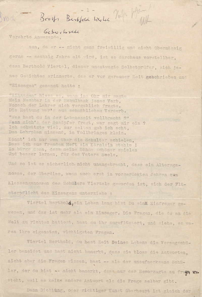 Lot 2611, Auction 128, Broch, Hermann, Typoskript mit eigenhändigen Korrekturen. 1945