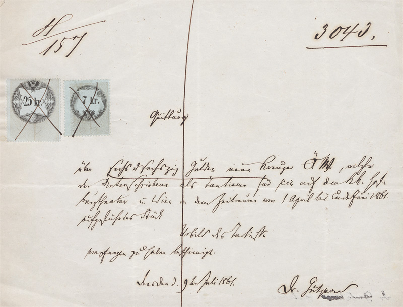 Lot 2618, Auction  128, Gutzkow, Karl, Tantième-Quittung für das Wiener Burgtheater. 1861