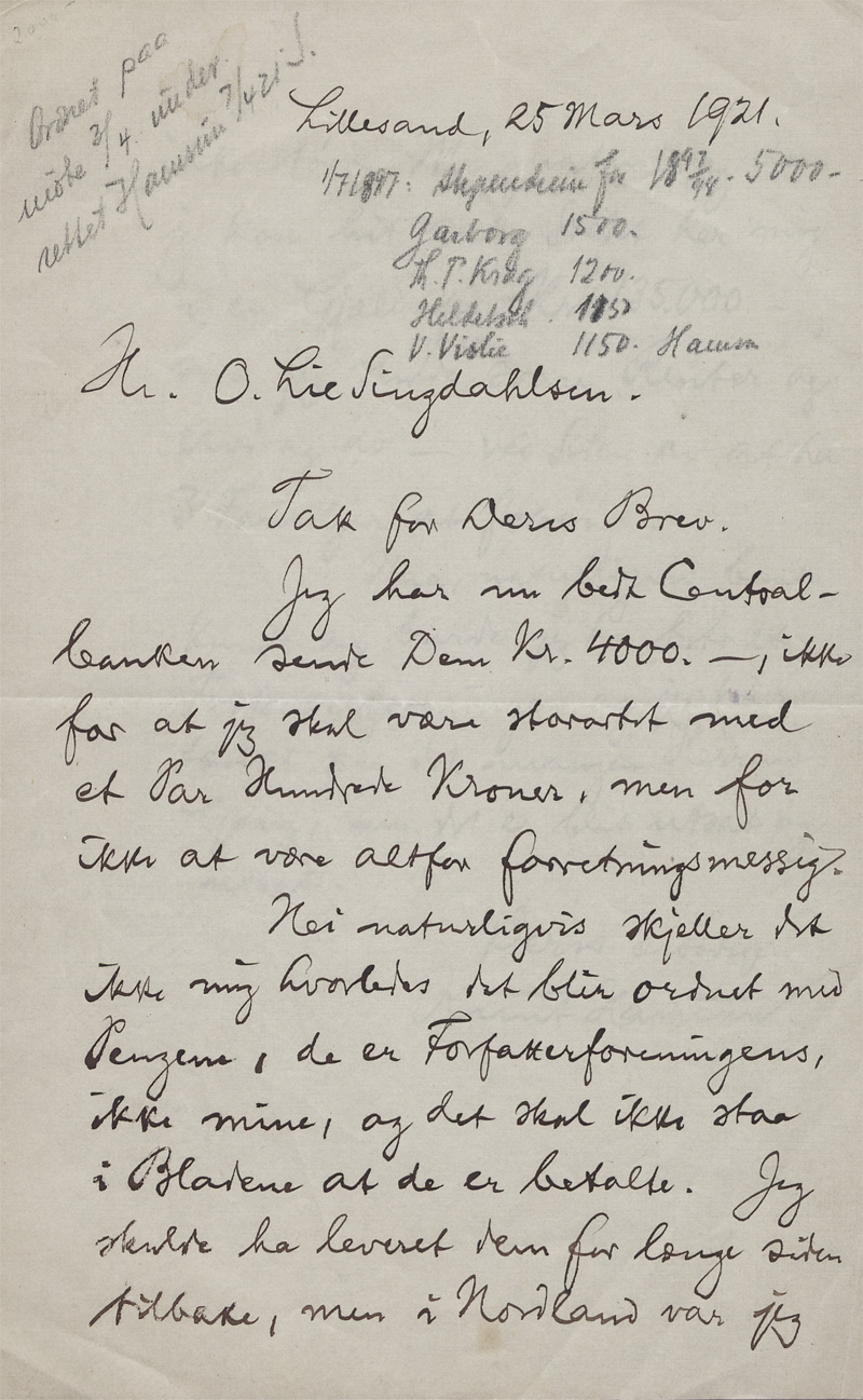 Lot 2619, Auction  128, Hamsun, Knut, 2 Briefe. 1921
