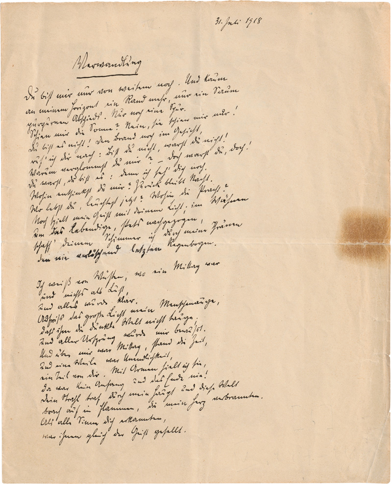 Lot 2624, Auction 128, Kraus, Karl, Gedicht-Manuskript an seine Geliebte. 1918