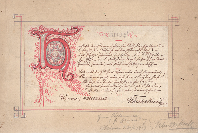 Lot 2632, Auction 128, Schulte vom Brühl, Walter, Signiertes und kalligraphisch geschmücktes Gedicht-Manuskript. 1883