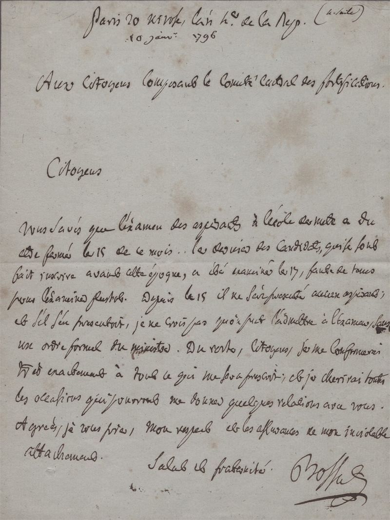 Lot 2653, Auction 128, Bossut, Charles, Brief 1796 + Beigabe, über die Ingenieurschul-Kandidaten in Metz. 1796