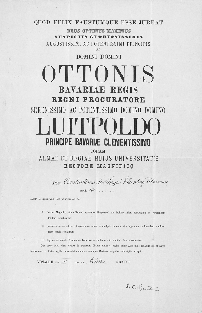 Lot 2655, Auction 128, Brentano, Lujo, Signierte Immatrikulations-Urkunde. München 1901