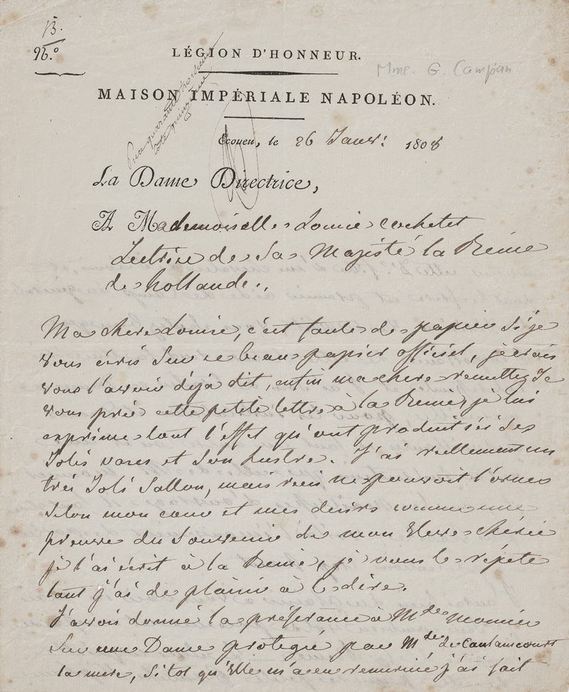 Lot 2657, Auction 128, Campan, Jeanne L. H., 3 Briefe an Louise Cochelet. 1808-1813
