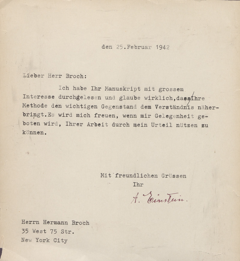 Lot 2658, Auction 128, Einstein, Albert, Brief an Hermann Broch. 1942