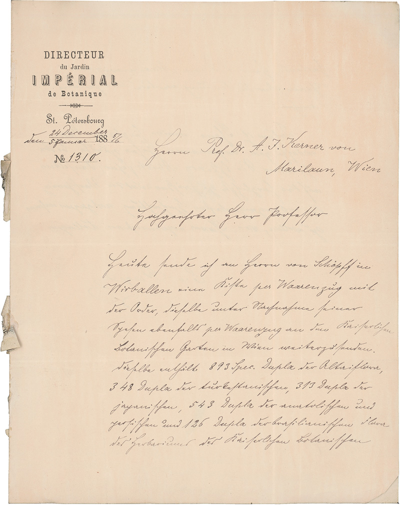 Lot 2677, Auction 128, Regel, Eduard von, 5 Briefe und 1 Postkarte an Kerner von Marilaun. 1873 - 1888