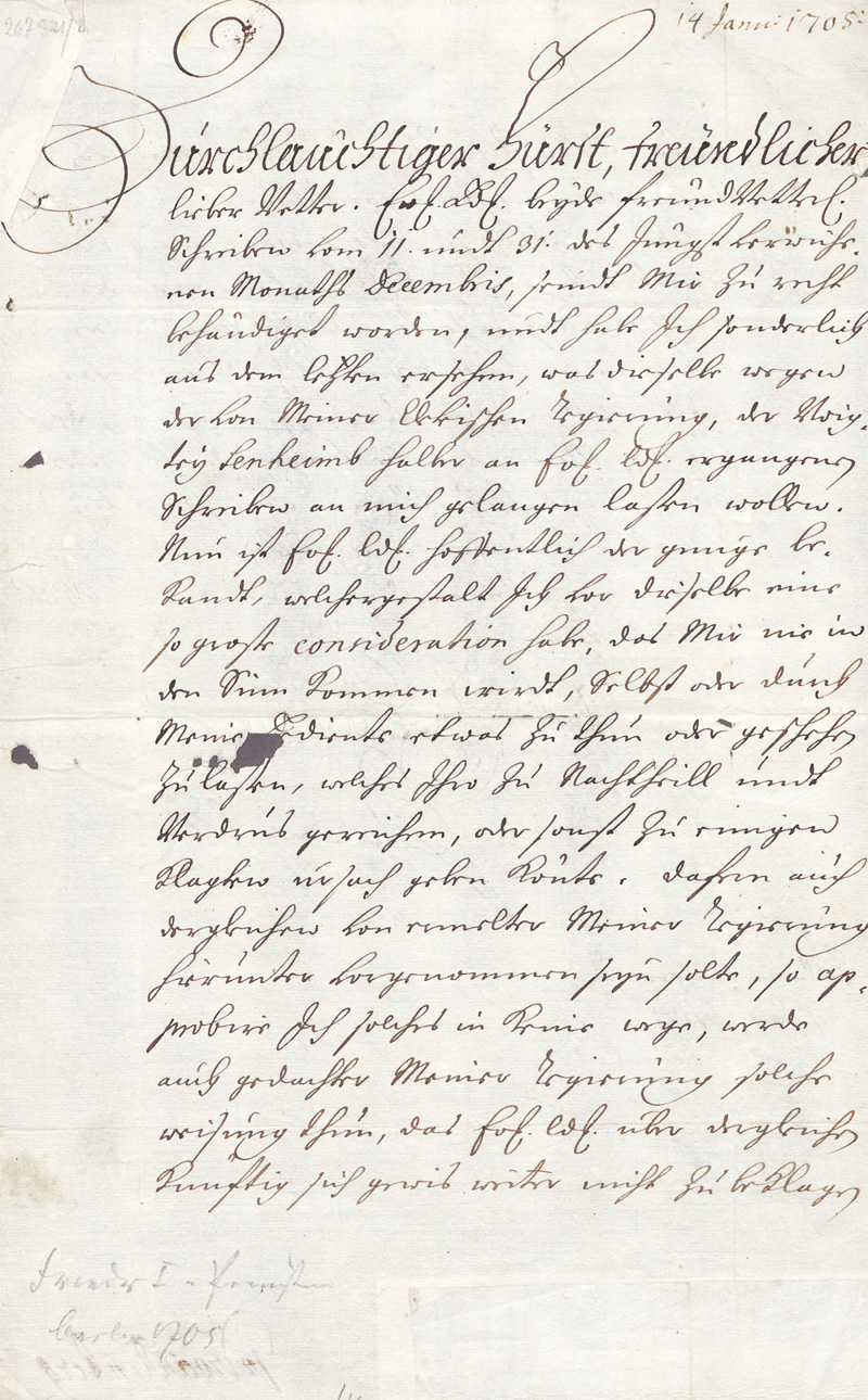 Lot 2689, Auction 128, Friedrich I., König in Preußen, Brief an einen Fürsten. 1705