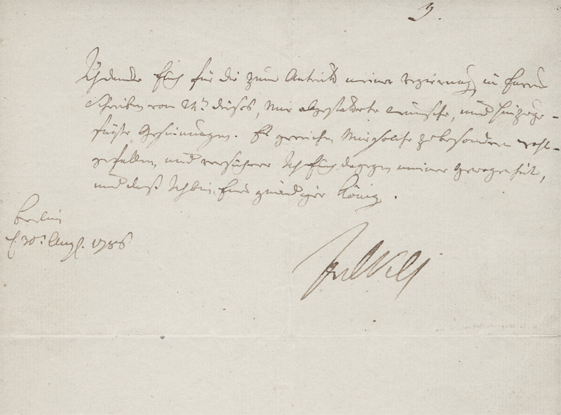 Lot 2692, Auction 128, Friedrich Wilhelm II., König von Preußen, Brief an Friedrich Scherzer in Königsberg. 1786