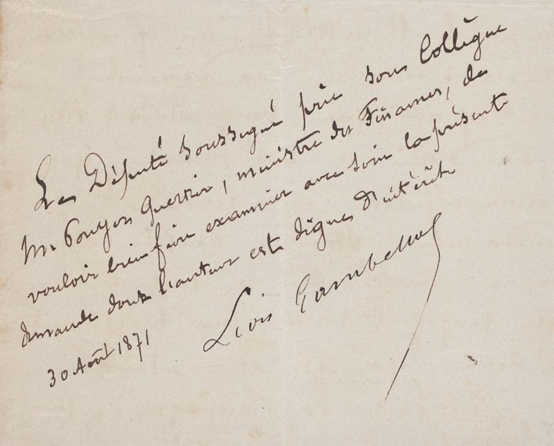 Lot 2695, Auction 128, Gambetta, Léon, 2 Billets + Beilagen.1871