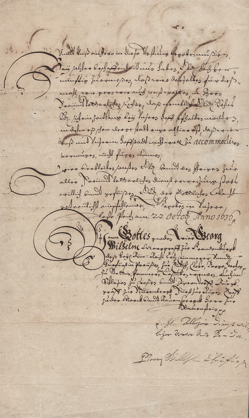 Lot 2696, Auction 128, Georg Wilhelm, Kurfürst von Brandenburg, Brief an den Markgrafen Christian von Brandenburg-Bayreuth. 1636