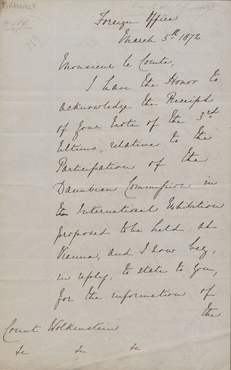 Lot 2697, Auction 128, Granville, George L., Brief an Graf Wolkenstein über die Wiener Weltausstellung. 1872