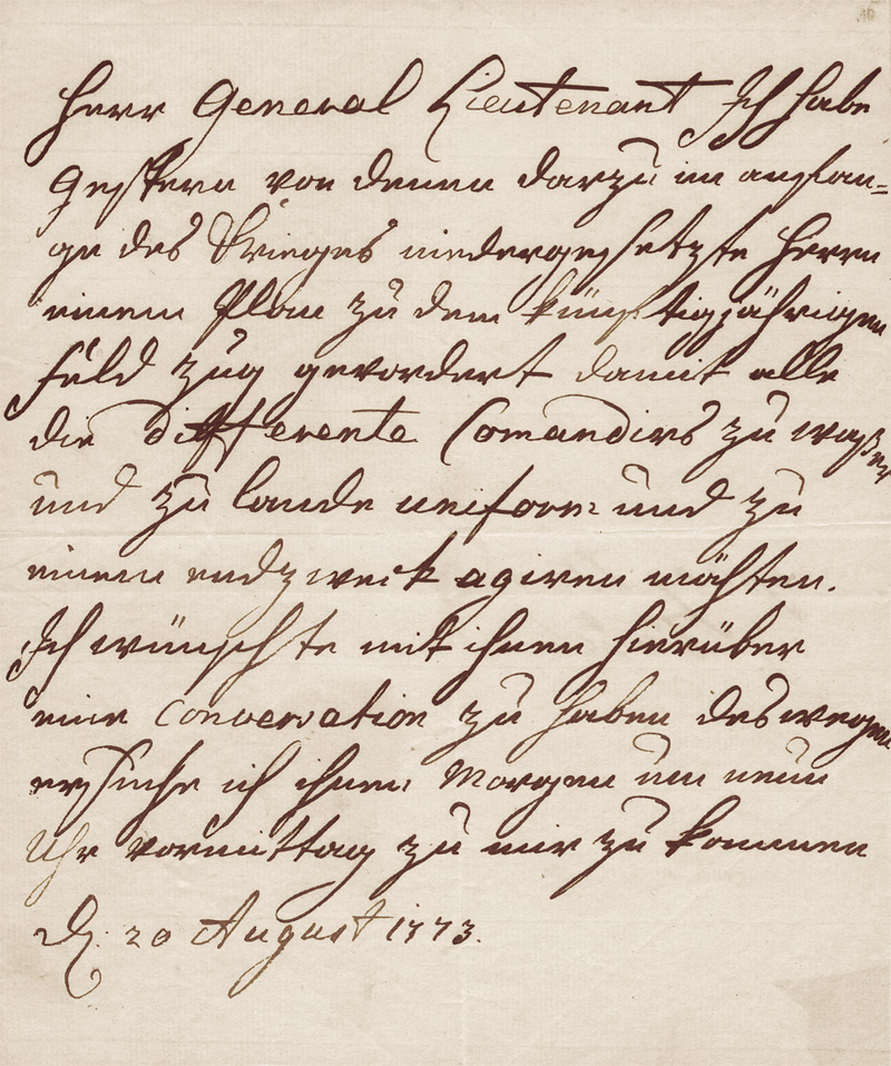 Lot 2703, Auction 128, Katharina II., die Große, Kaiserin von Rußland, Deutscher Brief an Generalleutnant v. Bauer. 1773