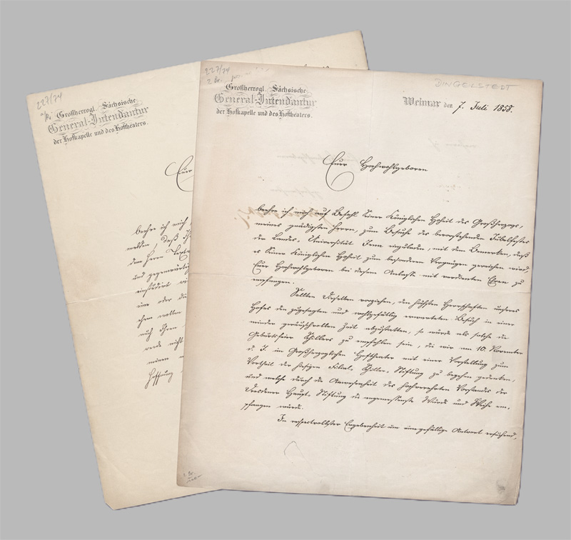 Lot 2738, Auction 128, Dingelstedt, Franz von, 2 Briefe als General-Intendant des Weimarer Hoftheaters. 1858-1859