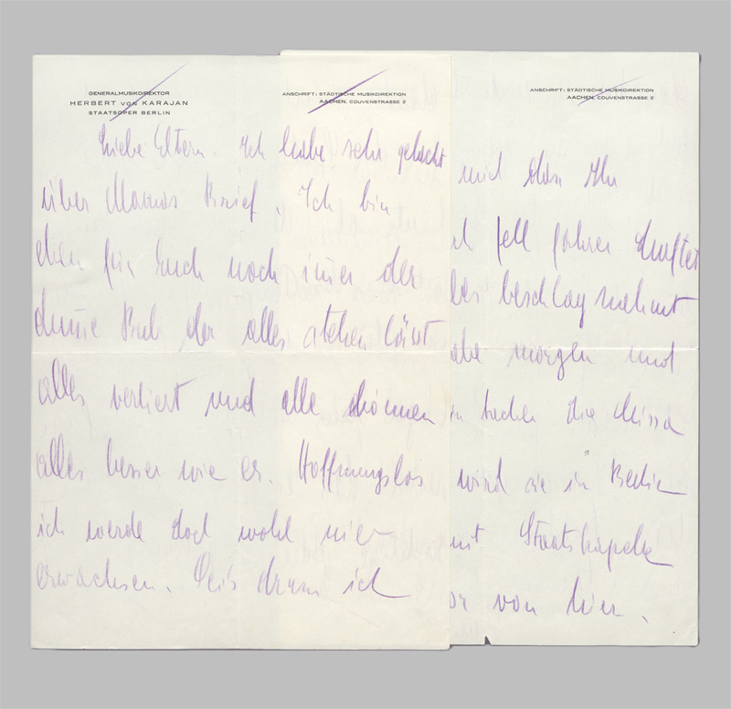 Lot 2744, Auction 128, Karajan, Herbert von, Brief an seine Eltern. Nach 1937