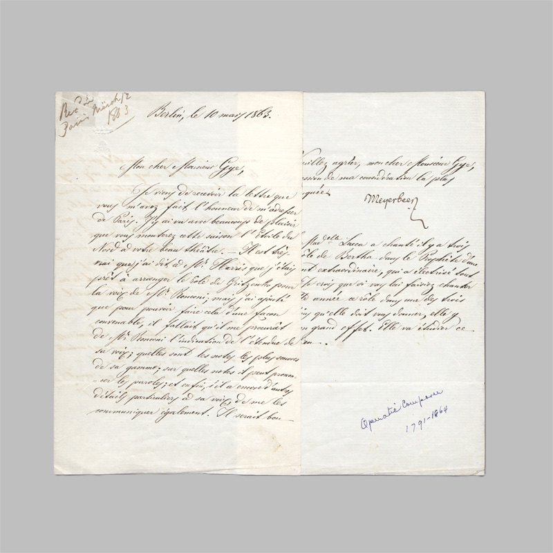 Lot 2750, Auction 128, Meyerbeer, Giacomo, Brief an den Operndirektor Frederick Gye in London. 1863