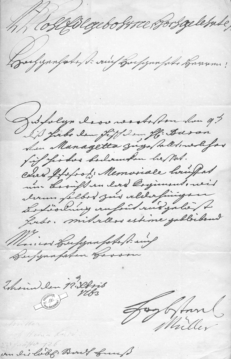 Lot 2751, Auction 128, Müller, Johann Heinrich Friedrich, Brief an Bürgermeister und Rat der Stadt Enns. 1763
