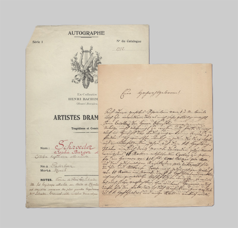 Lot 2758, Auction  128, Schröder, Sophie, Brief an die Burgtheater-Direktion, wohl an Joh. L. Deinhardstein. 1832.