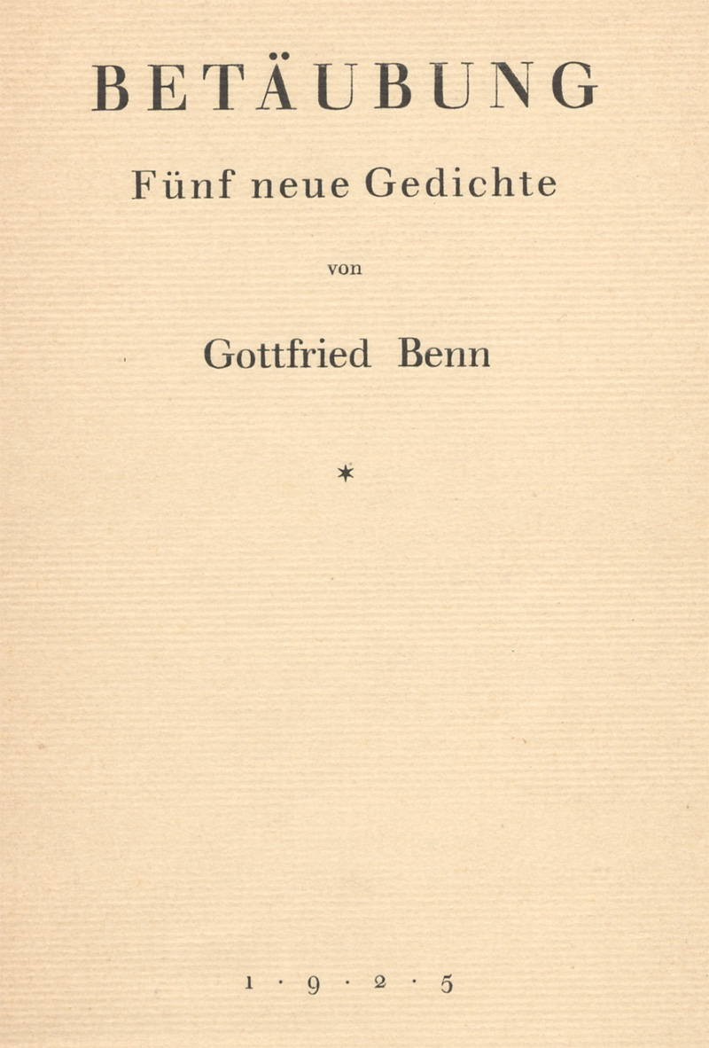 Lot 3029, Auction  128, Benn, Gottfried, Betäubung
