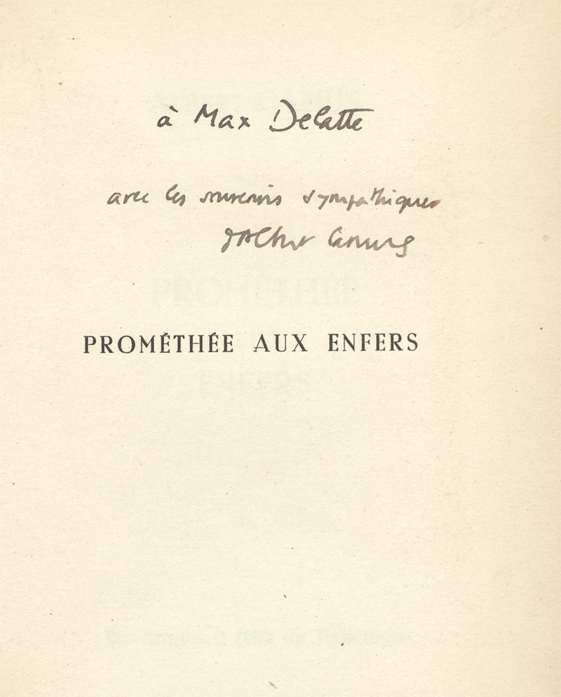 Lot 3053, Auction 128, Camus, Albert, Prométhée aux enfers mit Widmung)