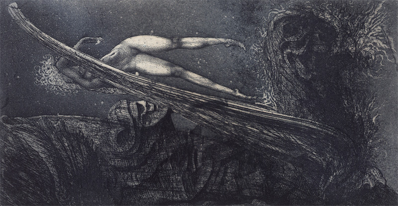 Lot 3101, Auction  128, Fuchs, Ernst, Eros im Flug (Guardian Angel - Schutzengel).  Original-Radierung in Dunkel-Türkisdruck auf Karton