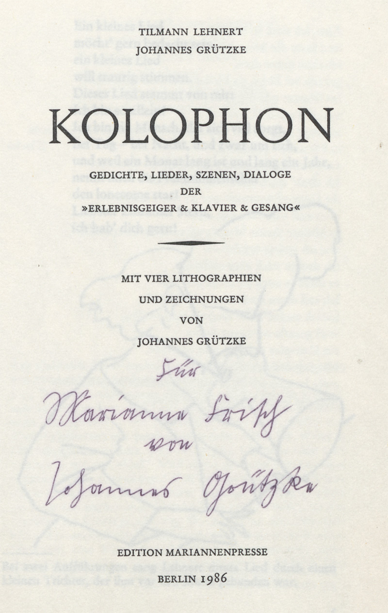 Lot 3124, Auction 128, Lehnert, Tilmann und Grützke, Johannes - Illustr., Kolophon