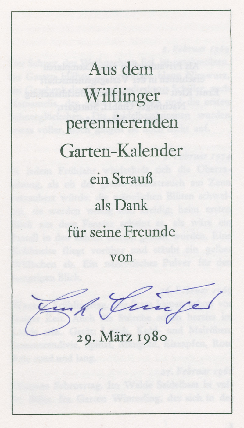 Lot 3155, Auction 128, Jünger, Ernst, Aus dem Wilflinger perenniereenden Garten-Kalender