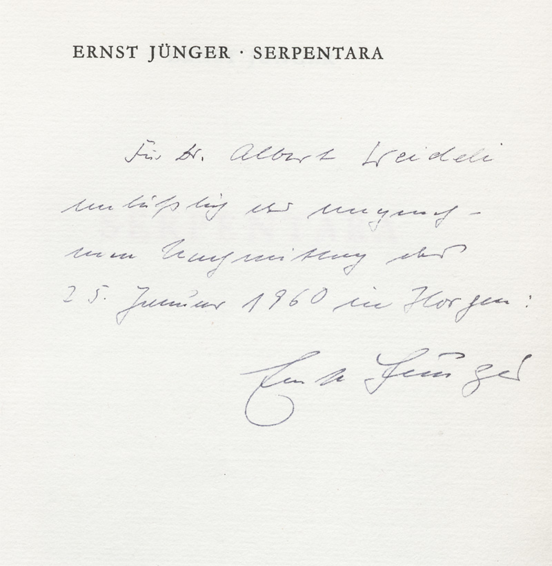 Lot 3167, Auction  128, Jünger, Ernst, Serpentara. Zürich 1957. - Erste Ausgabe. - 275 sign. Exemplare