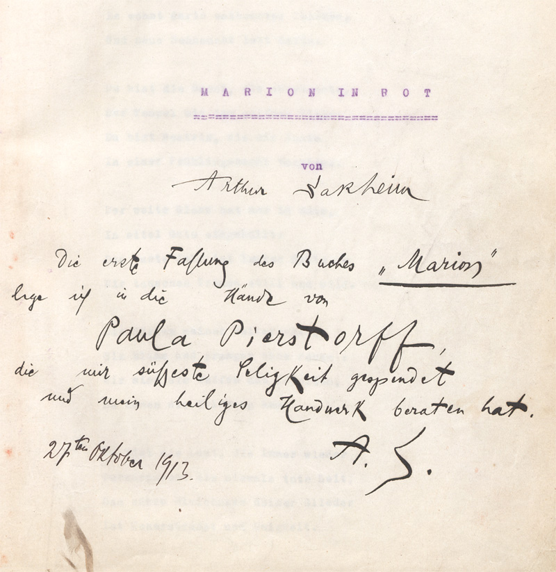 Lot 3307, Auction 128, Sakheim, Arthur, Marion in Rot - Typoskript
