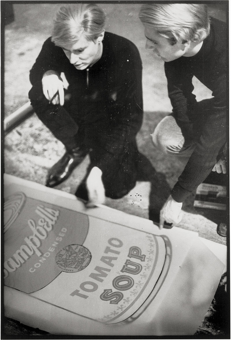 Lot 4150, Auction 128, Finkelstein, Nat, Andy Warhol working on Campell's Soup silkscreen with assistant at the Factory