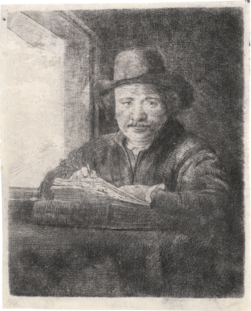 Lot 5174, Auction 128, Rembrandt Harmensz. van Rijn, Selbstbildnis am Fenster, zeichnend