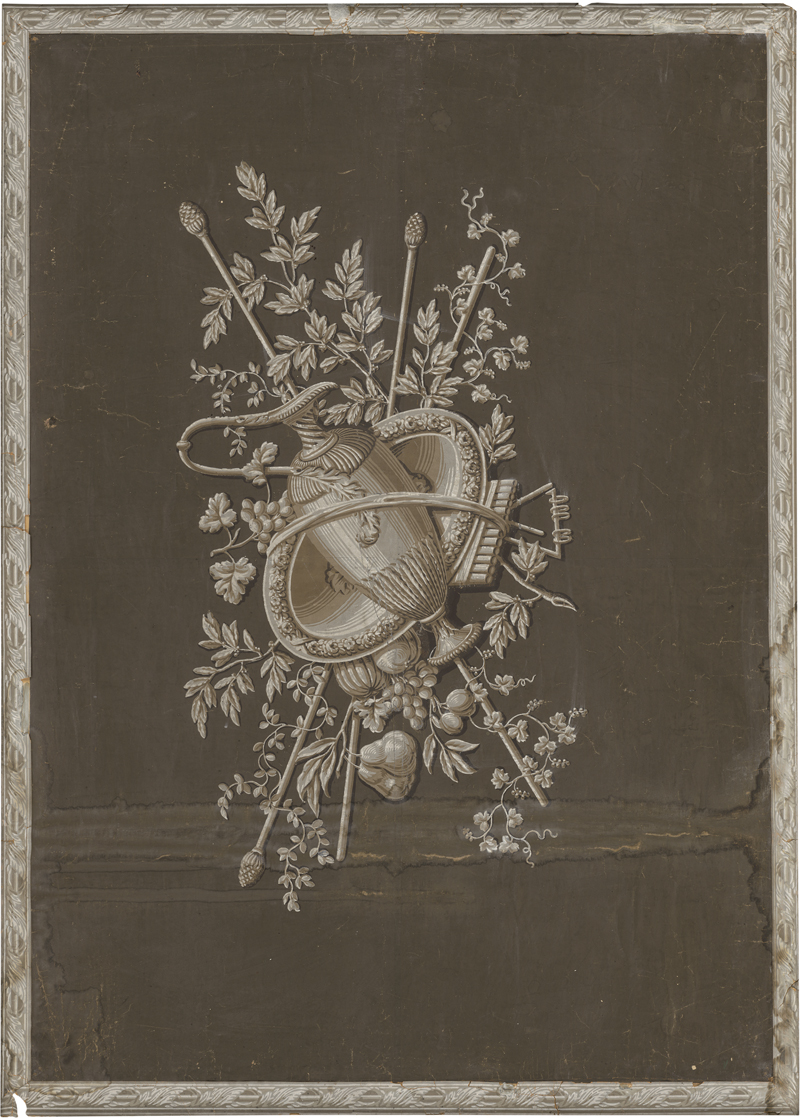 Lot 5262, Auction  128, Papierantiquitäten, um 1820. Papier Peint: Wanddekoration mit Amphore, Thyrsosstäben, Früchten