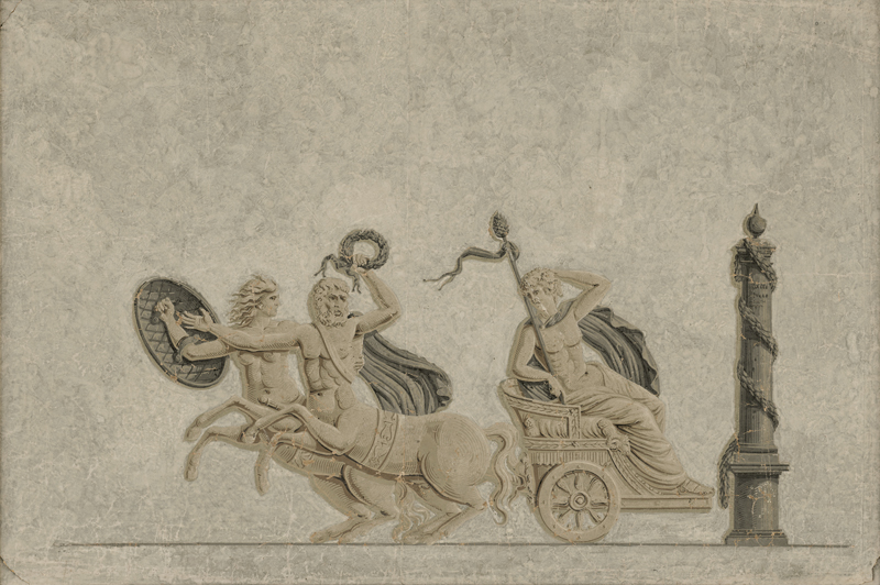 Lot 5263, Auction  128, Papierantiquitäten, um 1820. Antike Szene mit einem von Kentauren gezogenen Triumpwagen mit siegreichem Feldherrn
